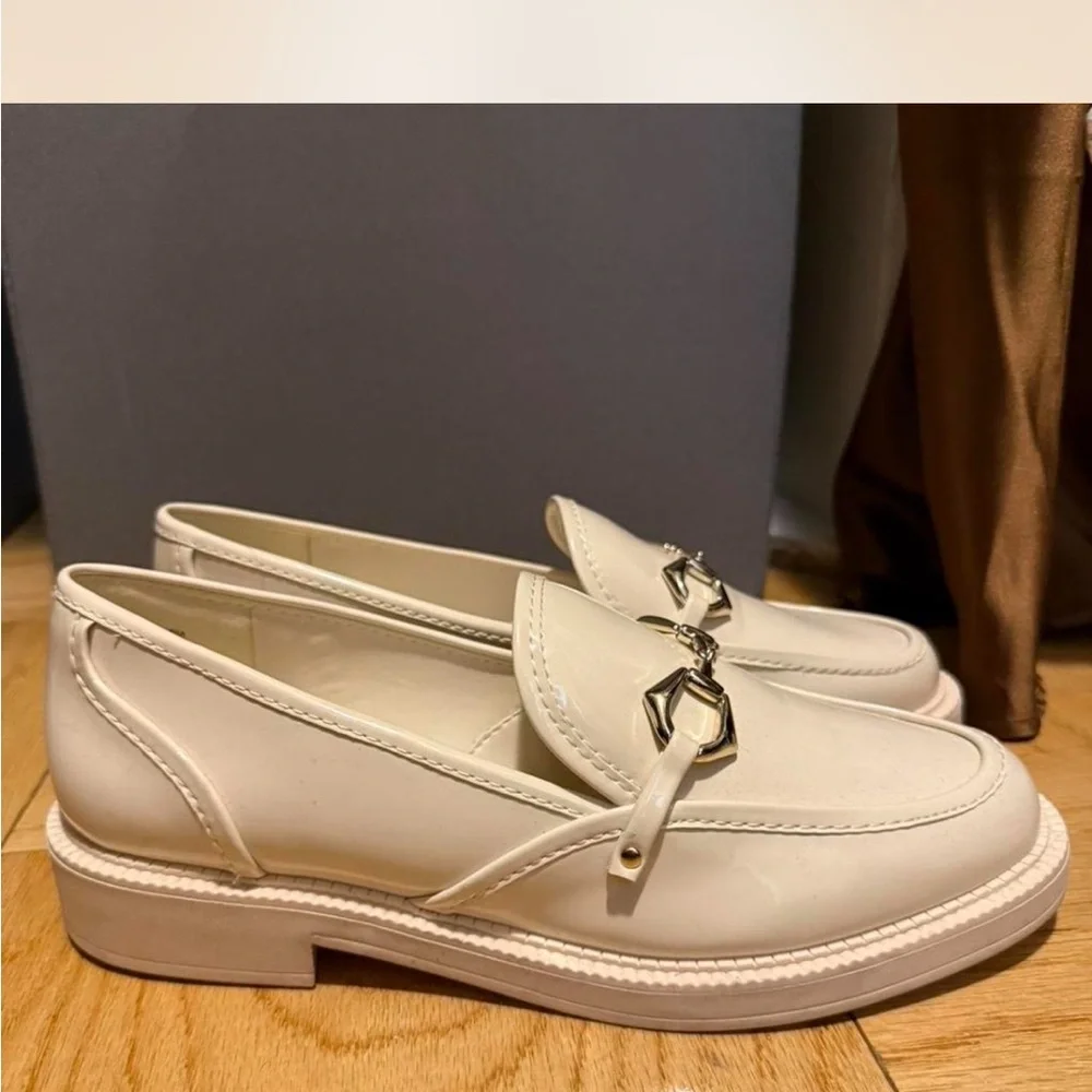 Vince Camuto Cream Patent Leather Horsebit Loafers